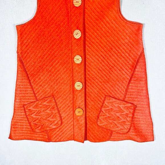 Habitat Vest Womens L Orange Stretch Sleeveless Button Up Collared Art - Picture 2 of 9